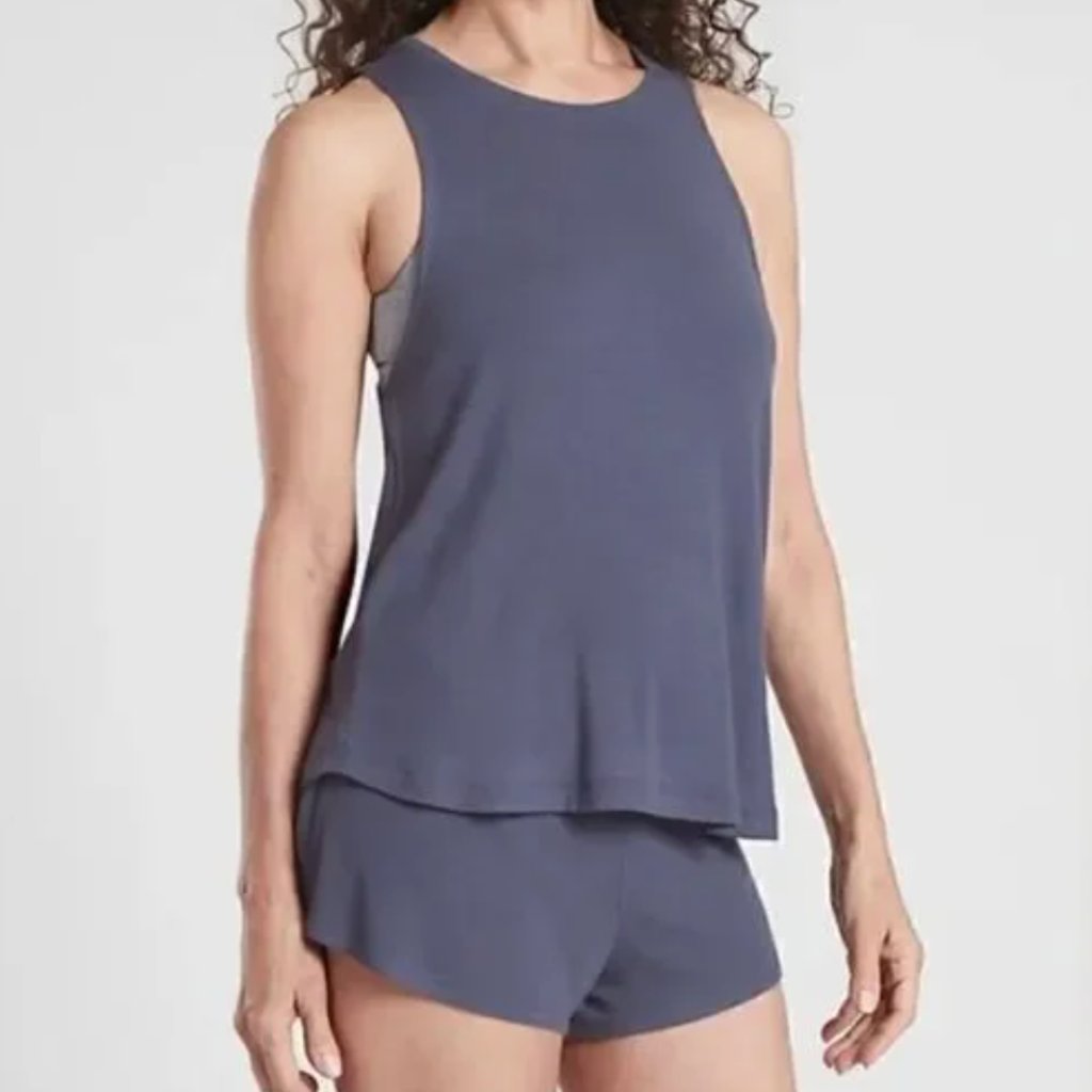 Athleta Well Rested Rib Sleep Blue Tank Top Size Xs Stretch Modal Soft New